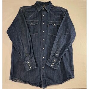 Carhartt Cotton Long Sleeve Button Up Shirt, Men's Size L Tall, Dark Wash Denim